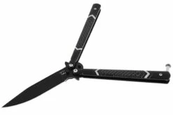 Couteau Papillon, Noir Avec Motifs - Acier Inoxydable (20cm) -Boutique Kali Escrima couteau papillon acier motifs noir 20cm 2