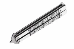 Couteau Papillon, Labyrinthe - Acier Inoxydable (23 Cm) 5 Couteau Papillon, Labyrinthe - Acier Inoxydable (23 Cm) -Boutique Kali Escrima couteau papillon motifs noir et argente 23 cm 3
