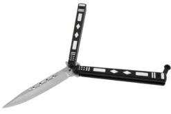 Couteau Papillon Noir Avec Motifs Gris - Acier Inoxydable (23cm) 4 Couteau Papillon Noir Avec Motifs Gris - Acier Inoxydable (23cm) -Boutique Kali Escrima couteau papillon noir et gris avec motifs 23cm 2