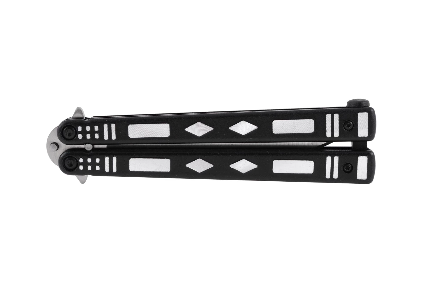 Couteau Papillon Noir avec motifs gris - Acier inoxydable (23cm) Couteau Papillon Noir Avec Motifs Gris - Acier Inoxydable (23cm) -Boutique Kali Escrima couteau papillon noir et gris avec motifs 23cm 4