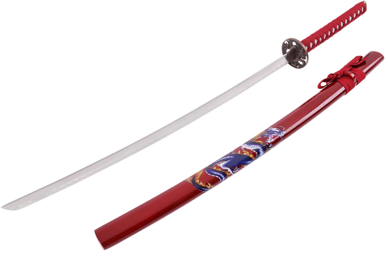 Katana Iaïto Dragon, Rouge & Tressage Rouge 4 Katana Iaïto Dragon, Rouge & Tressage Rouge – Image 2