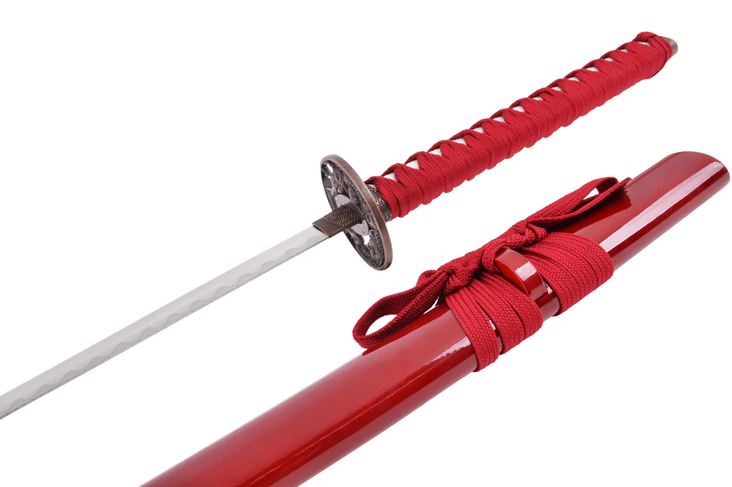 Katana Iaïto Dragon, Rouge & Tressage Rouge 5 Katana Iaïto Dragon, Rouge & Tressage Rouge – Image 3