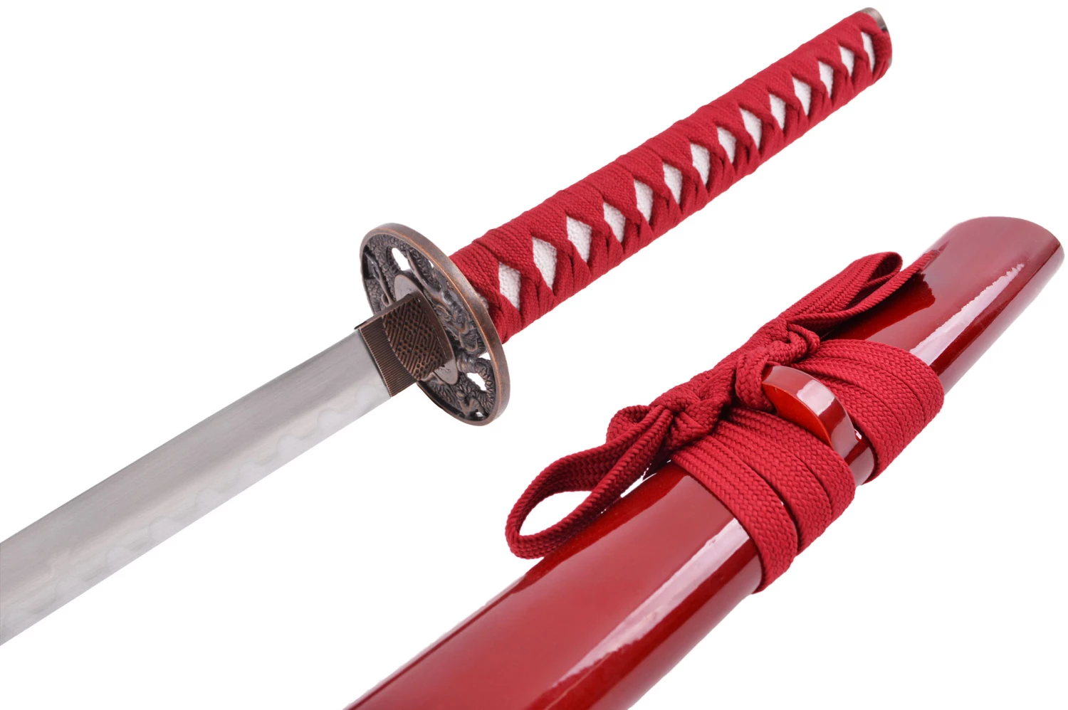 Katana Iaïto Dragon, Rouge & Tressage Rouge 6 Katana Iaïto Dragon, Rouge & Tressage Rouge – Image 4
