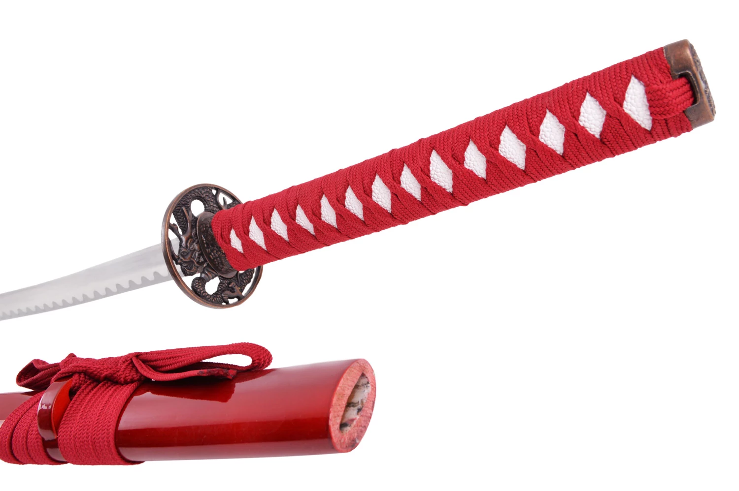 Katana Iaïto Dragon, Rouge & Tressage Rouge 7 Katana Iaïto Dragon, Rouge & Tressage Rouge – Image 5