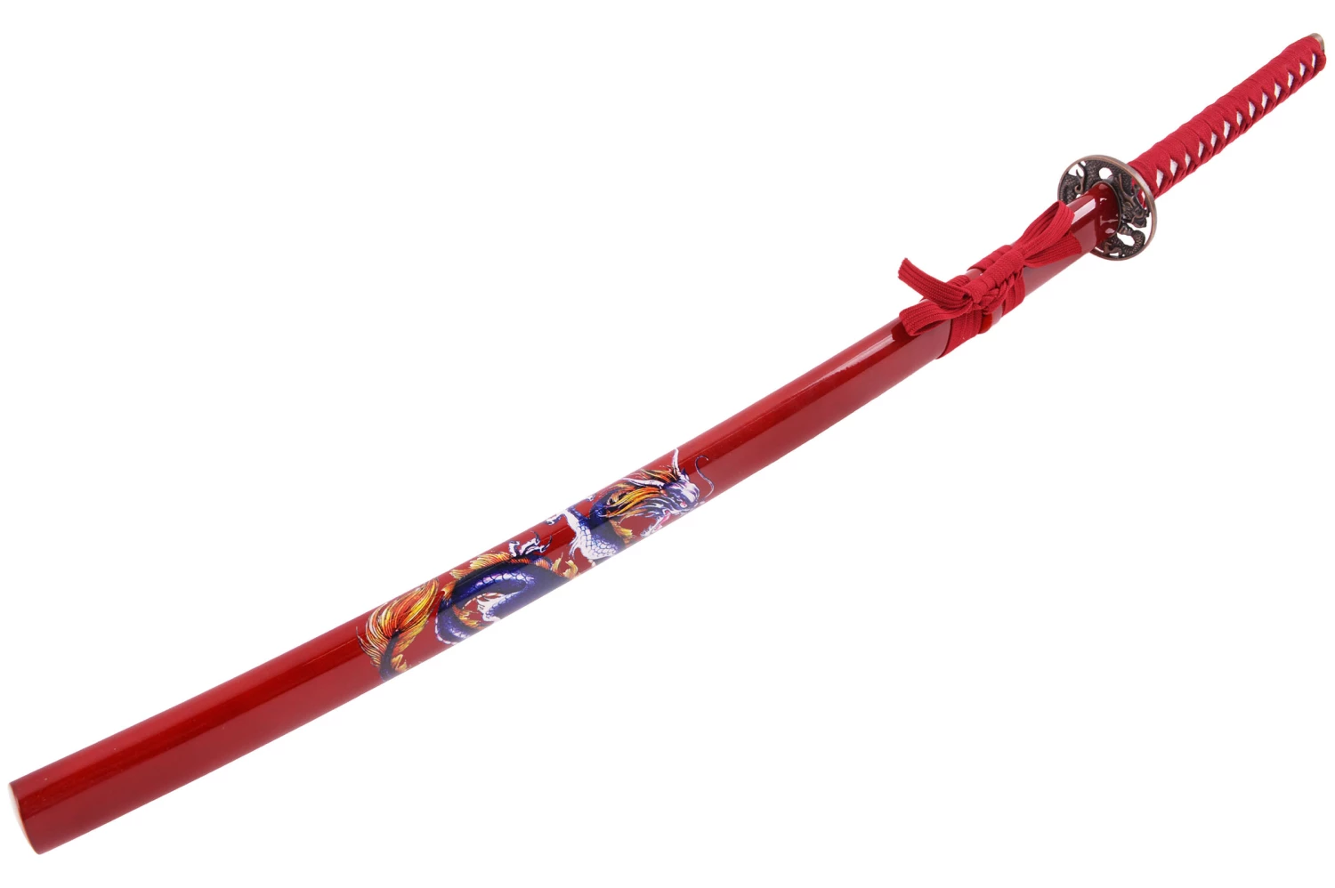 Katana Iaïto Dragon, Rouge & Tressage Rouge 10 Katana Iaïto Dragon, Rouge & Tressage Rouge – Image 8